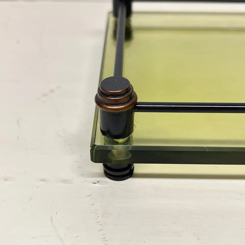 Green Glass Footed Vanity Tray
